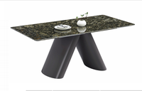 Ensemble de table à manger rectangulaire minimaliste moderne avec marbre naturel et acier inoxydable noir et blanc pour les salles à manger d'appartements