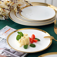Service de vaisselle de luxe à bord doré, assiettes plates en céramique blanche, porcelaine nordique, pour mariage et restaurant