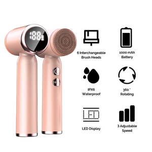 แปรงทำความสะอาดผิวหน้าแบบหมุนได้ ซิลิโคน IPX7 ชาร์จด้วย USB พร้อมไฟ LED สำหรับทำความสะอาดรูขุมขน อุปกรณ์ดูแลผิว - Product Image 4