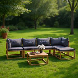 Ensemble de salon de jardin gris foncé en bois naturel, 6 places, mobilier d'extérieur au design contemporain, résistant aux intempéries - Product Image 2