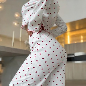 Ensemble pyjama décontracté YB à manches cloche pour femmes, imprimé cerises, haut à boutons sur le devant, pantalon, 2 pièces, vêtements de nuit, vêtements de maison, vente en gros - Product Image 6