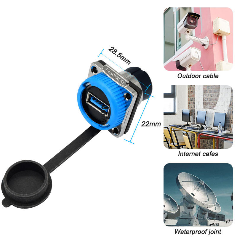 IP67 Waterproof USB 3.0 Panel Mount Connector Female to Female M20 Nylon Coupler dimension drawing