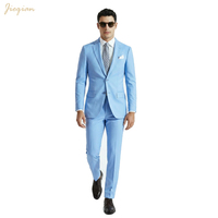 Costume de mariage moderne bleu clair coupe ajustée pour homme, en tissu TR de qualité supérieure, smoking de marié à simple boutonnage, pour fêtes formelles