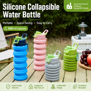 Bouteille d'eau sport pliable en silicone YMS, sans BPA, incassable, anti-fuite, réutilisable, pour usage extérieur - Product Image 4
