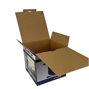 صندوق شحن من الورق المقوى للمنتجات سوداء اللون بتصميم شعار مطبوع حسب الطلب كبير ومناسب لتعبئة الأغراض الرياضية