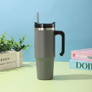 Gobelet de voyage isotherme en acier inoxydable de 20 oz, à double paroi sous vide, avec poignée et paille pour boissons - Product Image 1