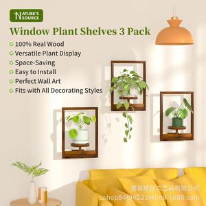 <b>Rustic</b> Style Wall Planter Holder <b>Wooden</b> Rectangle Single Layer Wall Mounted For Indoor Plant Display Home Decor - Product Image 5