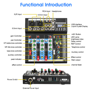 Mezclador de Audio de 4 Canales, Alimentación Phantom de 48V, Reproductor USB <span class=keywords><strong>MP3</strong></span>, Soporte OEM, Consola de DJ para Grabación <span class=keywords><strong>en</strong></span> Estudio - Product Image 6