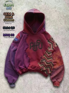 Custom100% Cotton Y2K <strong>Grunge</strong> Patchwork Unisex Heavy Embroidery Eco-Friendly Winter Vintage Distressed Streetwear <strong>Hoodie</strong> - Product Image 3