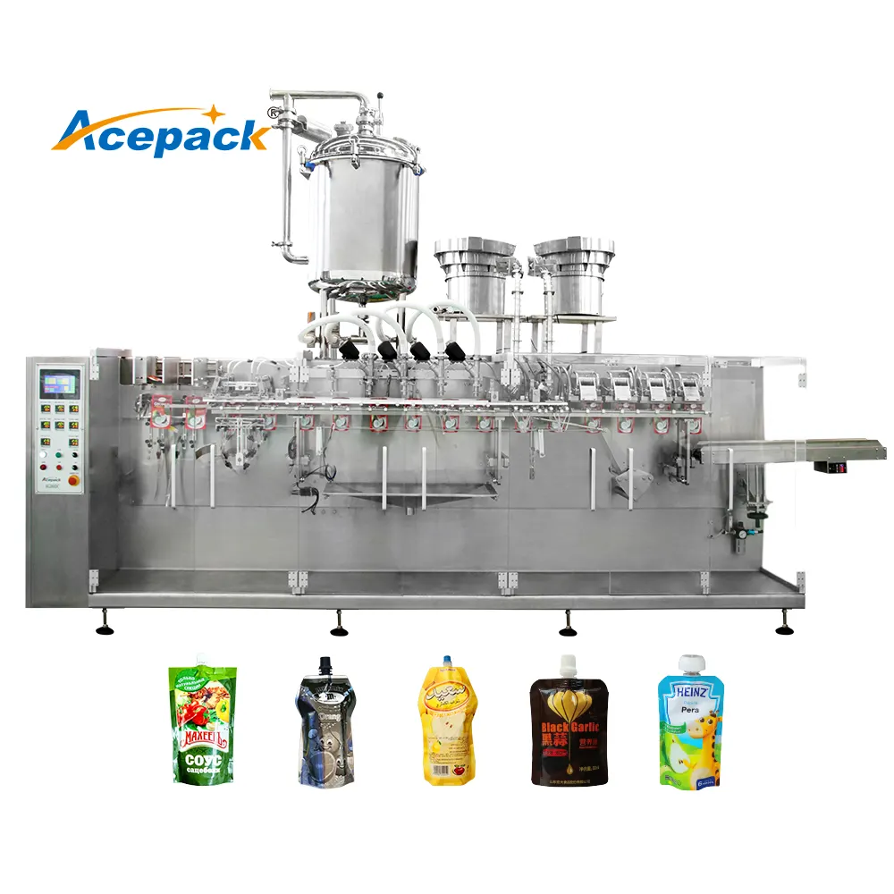 Automatic high speed premade spout pouch packing liquid juice puree standing pouch filling fruit juice pouch packaging machine