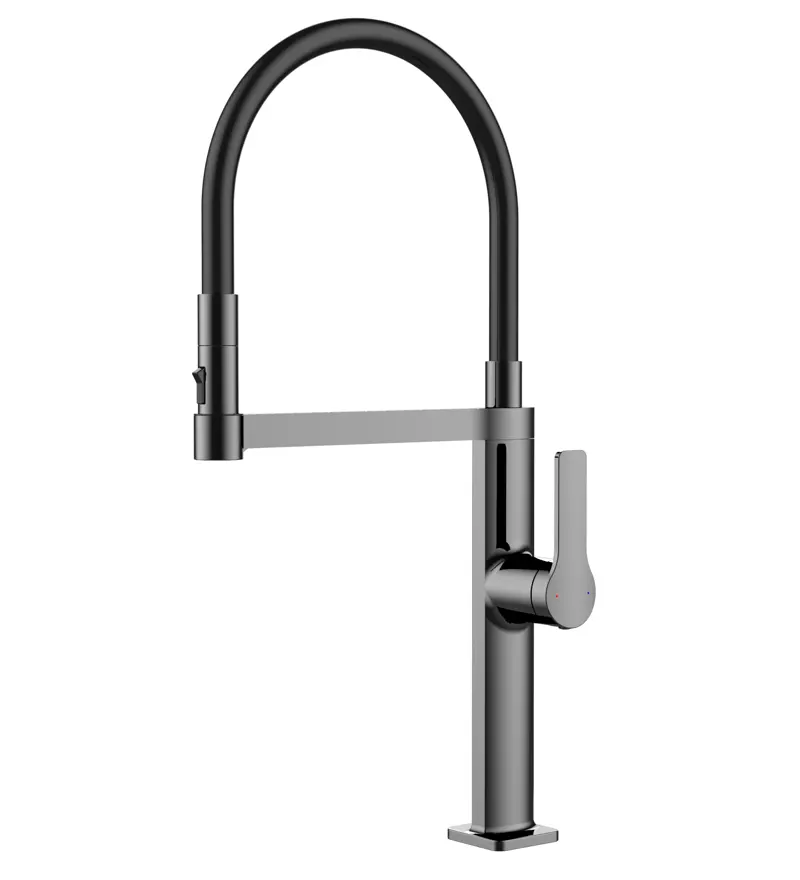 High quality deck mounted brass kitchen sink mixer spring pull down spray kitchen faucet