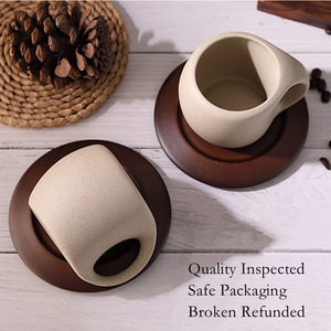 Custom Logo Luxury Rustic <strong>Vintage</strong> Matte Brown Ceramic Clay <strong>Tea</strong> Coffee Mug <strong>Set</strong> with Wooden Coaster - Product Image 3