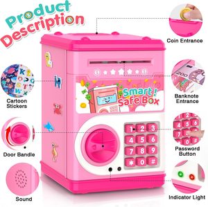 Con heo đất màu hồng ngân hàng cho trẻ em với mật khẩu mã khóa và tự động lấy hóa đơn khe, philaeec tiền thật tiền xu tiền mặt có thể tiết kiệm hộp - Product Image 5