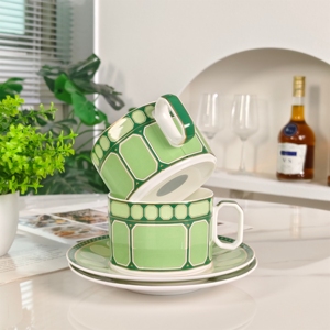 Ensemble de tasses à café et soucoupes en porcelaine fine de luxe, style bohème vintage, pour la maison, les hôtels, les fêtes, les voyages - Product Image 4