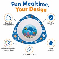 Assiette triangulaire imprimée en 3D sans BPA, prix d'usine, ensemble d'assiettes écologiques en PP pour enfants, idéales pour la rentrée scolaire
