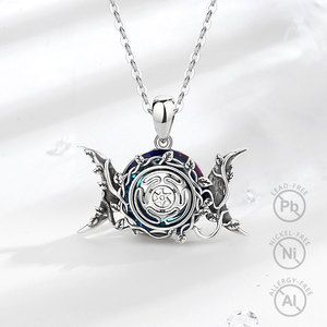 Merryshine 925 argento Sterling blu cristallo oagan dea wiccan ruota di <span class=keywords><strong>luna</strong></span> a mezzaluna della <span class=keywords><strong>collana</strong></span> simbolo di hecate - Product Image 2