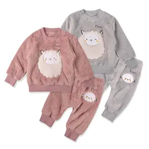 可爱学步服装套装2件婴儿女婴冬季男童衣服天鹅绒毛衣 + 裤子宝宝穿