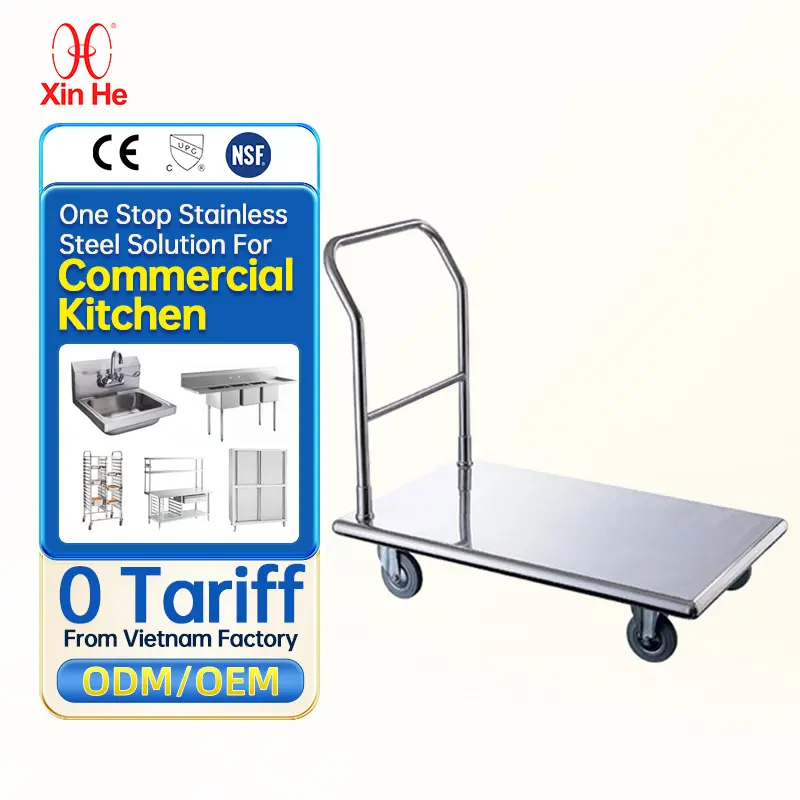 Easy To Assemble Stainless Steel 201 Portable Outweigh 200Kg Hand Truck Trolley Carts For Commercial Kitchen