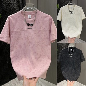 T-shirt grafica tie-dye rosa da uomo - Maglietta casual in cotone a maniche corte con stampa <span class=keywords><strong>Nu</strong></span> Milanese Letter Print - Product Image 2