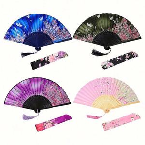 พัดไม้ไผ่พับได้แบบถือด้วยมือ พร้อมผ้าไหม สำหรับงานปาร์ตี้ งานแต่งงาน ของขวัญ ตกแต่งผนัง ดีไซน์ Ds พัดแบบถือ - Product Image 1