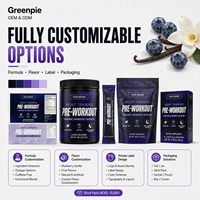 Complément alimentaire sans caféine Greenpie Sports pour l'entraînement nocturne, saveur myrtille vanille, OEM, étiquette privée, poudre pré-entraînement