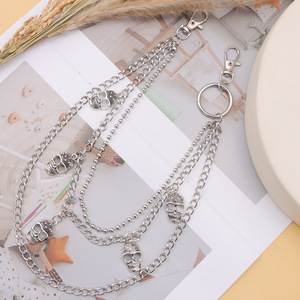 โซ่คาดเอวสไตล์ฮิปฮอป ลายหัวกะโหลกโลหะ สำหรับผู้หญิง โซ่ตกแต่งกางเกงหลายชั้น แฟชั่นพังก์ สีขาว K - Product Image 6