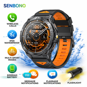 สมาร์ทวอทช์ SENBONO K71 รองรับการโทรผ่านบลูทูธ ตรวจวัดอัตราการเต้นของหัวใจ มาตรฐานกันน้ำ IP68 โหมดกีฬาหลากหลาย แบตเตอรี่ 600mAh ใช้งานได้ยาวนาน สมาร์ทวอทช์สำหรับผู้ชาย - Product Image 1