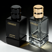 Vente en gros de flacons de parfum vides en verre transparents en forme de cube, 50 ml, 30 ml, flacon de parfum carré de luxe robuste avec bouchon noir