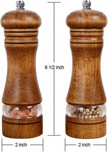 Wood Salt <b>Pepper</b> <b>Grinder</b> Set Manual Rotary Knob Mills Acrylic Window Adjustable Ceramic Grinding-6.5inch 2 Pack Multiple - Product Image 2