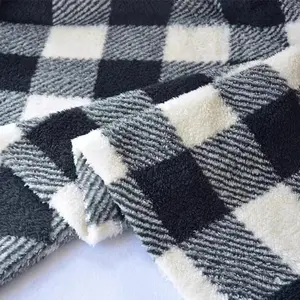 Günstiger Preis schwarz-weiß Polyester Tartan Plaid gebürstet Tweed Check Stoff für Herren anzug