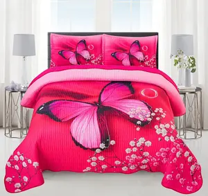3pcs Pink Microfiber Bedding Set Fashionable Stitched Embroidery Quilt Window Hotel Use Comforter Sets