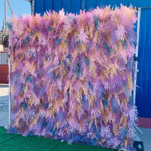 8 피트 * 8 피트 다채로운 꽃 패널 롤업 천 꽃 벽 커튼 8x8 피트 인공 꽃 벽 웨딩 살롱 배경 장식