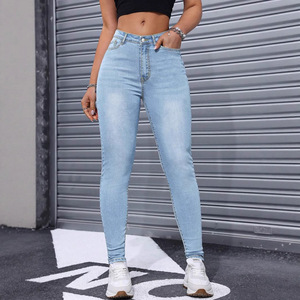 Jeans Ajustados para Mujer Talla Grande, Color Azul Claro, Alta Elasticidad, Moda Urbana, Europa, América, África, Dropshipping Internacional - Product Image 2