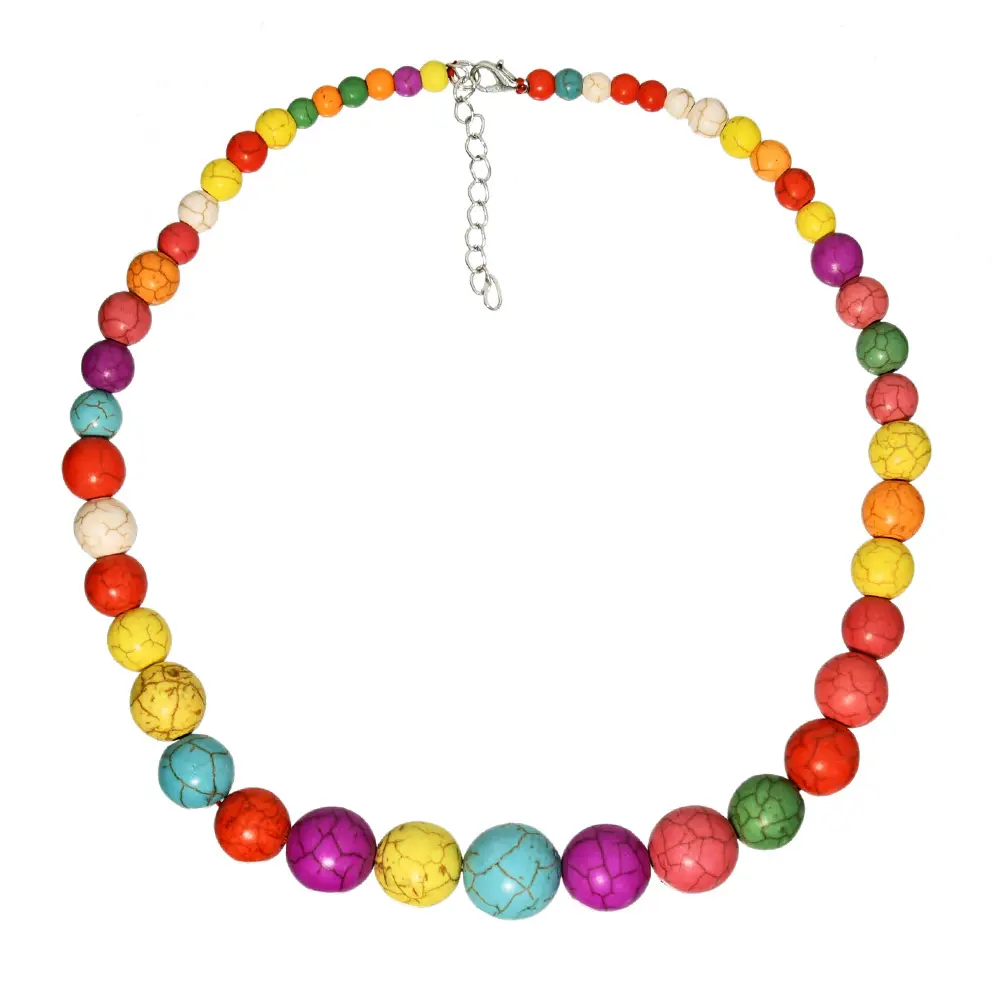 Bohemian retro round Imitation turquoise colorful bead necklaces minimalist personalized necklace ethnic style jewelry wholesale