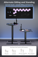 Bureau debout électrique ergonomique PRORIALS Premium en acier inoxydable et fibre de carbone - Table de jeu réglable en hauteur avec LED RGB intégrées