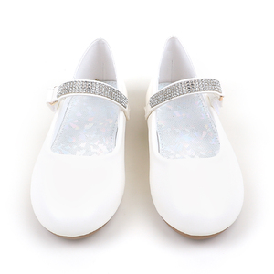 Scarpe Mary Jane bianche da bambina con cinturino con strass e fiore, scarpe da cerimonia e da scuola per ragazze, prezzo all'ingrosso di fabbrica OEM/ODM. - Product Image 2