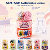 Kit de slime transparent à thème dans un gobelet, 6 styles, additifs de personnages mignons, non toxique, emballage personnalisé avec étiquette pour enfants, OEM ODM, vente en gros