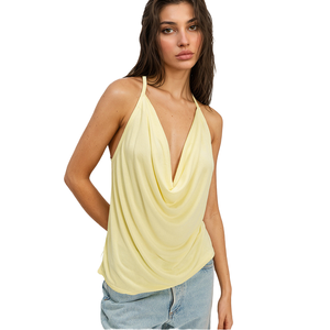 เสื้อครอปท็อปผู้หญิงแบบสั่งทำพิเศษสำหรับฤดูร้อน คอแบบผูก สายคล้องคอ สไตล์ลำลอง สีพื้น ดีไซน์เซ็กซี่โชว์หลัง สำหรับสาวๆ - Product Image 4