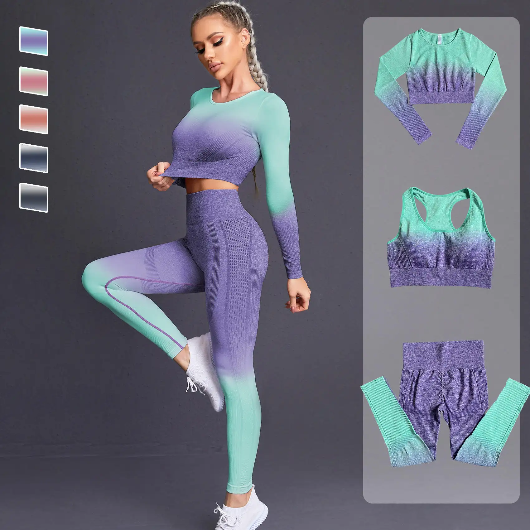 Kustom Baru Pakaian Olahraga Kebugaran Gym Memakai Grosir Cepat Kering Olahraga Bra Wanita Mulus Gym Memakai Yoga Set