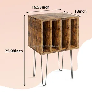 Support pour tourne-disque Table de rangement pour disques vinyles avec 4 armoires avec pieds en métal