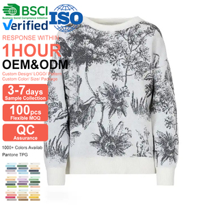 CY Mujer Tie-dyed Spray Dyeing Knit Pullover Cable Combinación <span class=keywords><strong>Cuello</strong></span> redondo Diseño <span class=keywords><strong>de</strong></span> corte <span class=keywords><strong>de</strong></span> gran tamaño Collar Cuff Sweater - Product Image 1