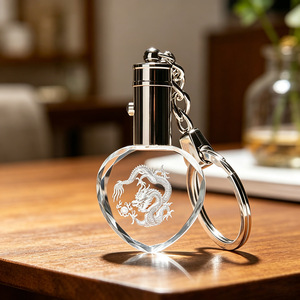 Wholesale LED Crystal Glass <b>Keychain</b> <b>Custom</b> 3d logo Octagon Crystal 7 Colors LED Lights <b>Keychain</b> with Gift Box - Product Image 5