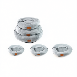 Set di Tre Pezzi per Lettini per Animali Domestici: Nido Rotondo e Coperta in Velluto Artico, Colore Grigio - Product Image 2