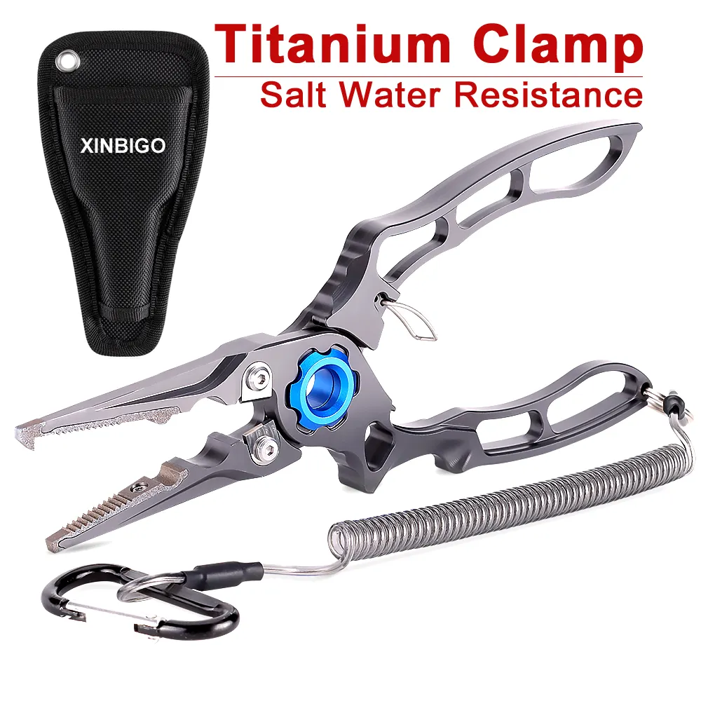 New Titanium Alloy Clamp Head Fishing Pliers Resistant Saltwater Fishing Hook Remover Gear Tools with Sheath and Lanyard