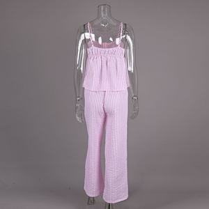 Conjunto de Dos Piezas de Lino para Mujer, Estilo Casual, Primavera Verano, Estampado Sólido, Pantalones Anchos, Camisa Tipo Cárdigan, Color Algodón - Product Image 3