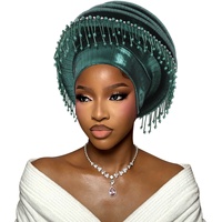 Nouveauté 2026 : Bonnet pré-noué élégant pour femme, foulard musulman plissé, auto-gele, avec pompons et perles, idéal pour l'extérieur, la plage et le cyclisme, 100% coton