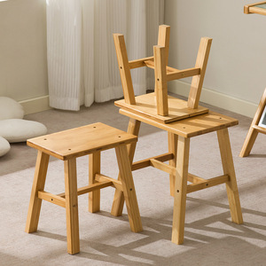 Solid Wood Round <b>Stool</b> Set For Indoor Outdoor Use Children Adults Elderly <b>Garden</b> Chair Varnish Finish Support Structure - Product Image 2