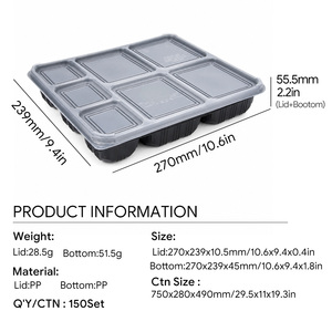 Barquette alimentaire jetable en plastique PP à 7 compartiments, boîte à lunch, boîte bento, sans BPA, emballage alimentaire à emporter - Product Image 2