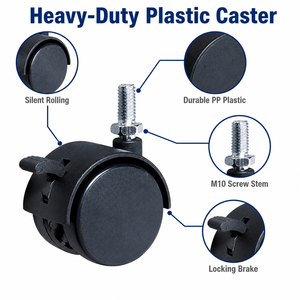 Rust Proof Wear Resistant Plastic Casters with Solid Wheel Flat Top Plate Swivel Brake Thread Guards for <strong>Medical</strong> Hospital Cart - Product Image 1
