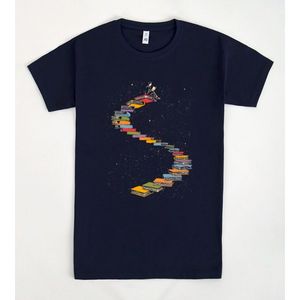 T-shirt Stairway To Knowledge, design grafico blu scuro, abbigliamento casual da uomo - Product Image 1